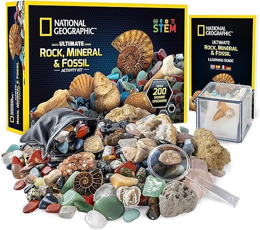 NATIONAL GEOGRAPHIC Rocks & Fossils Kit – 200 Piece Set Includes Geodes, Real Fossils, Rose Qua... | Amazon (US)