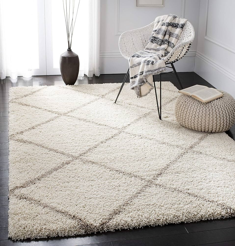 SAFAVIEH Hudson Shag Collection Area Rug - 8' x 10', Ivory & Beige, Modern Trellis Design, Non-Sh... | Amazon (US)