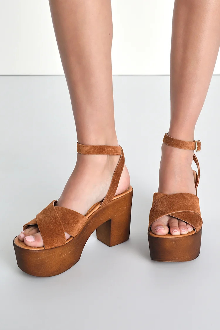 Sweetener Cognac Suede Leather Platform Ankle Strap Sandals | Lulus (US)