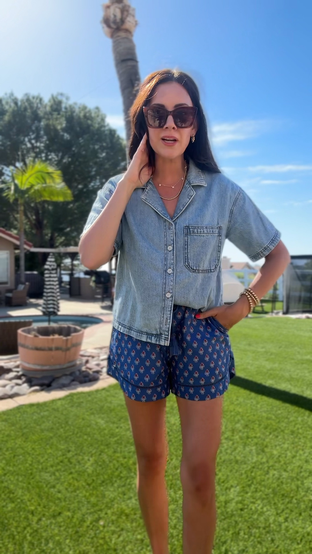 Xs top & shorts (I prefer the small) 
Another way to style this denim top !! It’s definitely gonna be a closet staple ￼

#LTKSeasonal #LTKmomlife #LTKootd