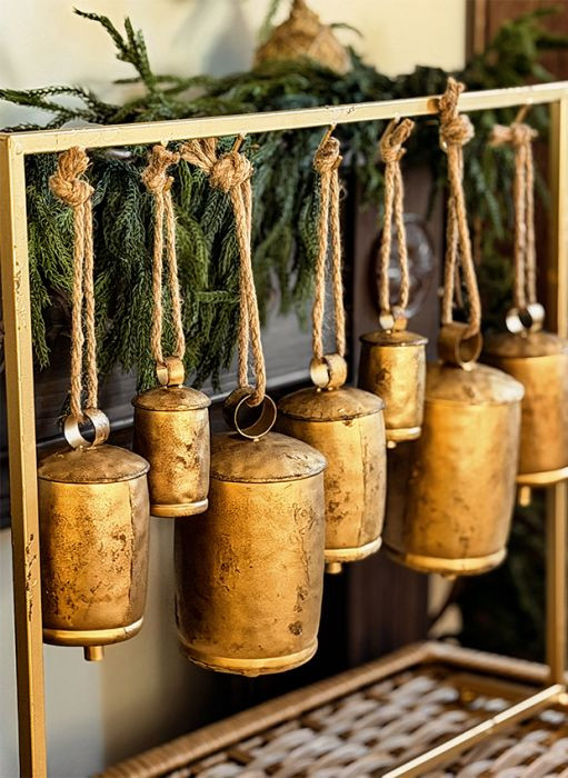 Distressed Hanging Bells With Stand | Antique Farm House