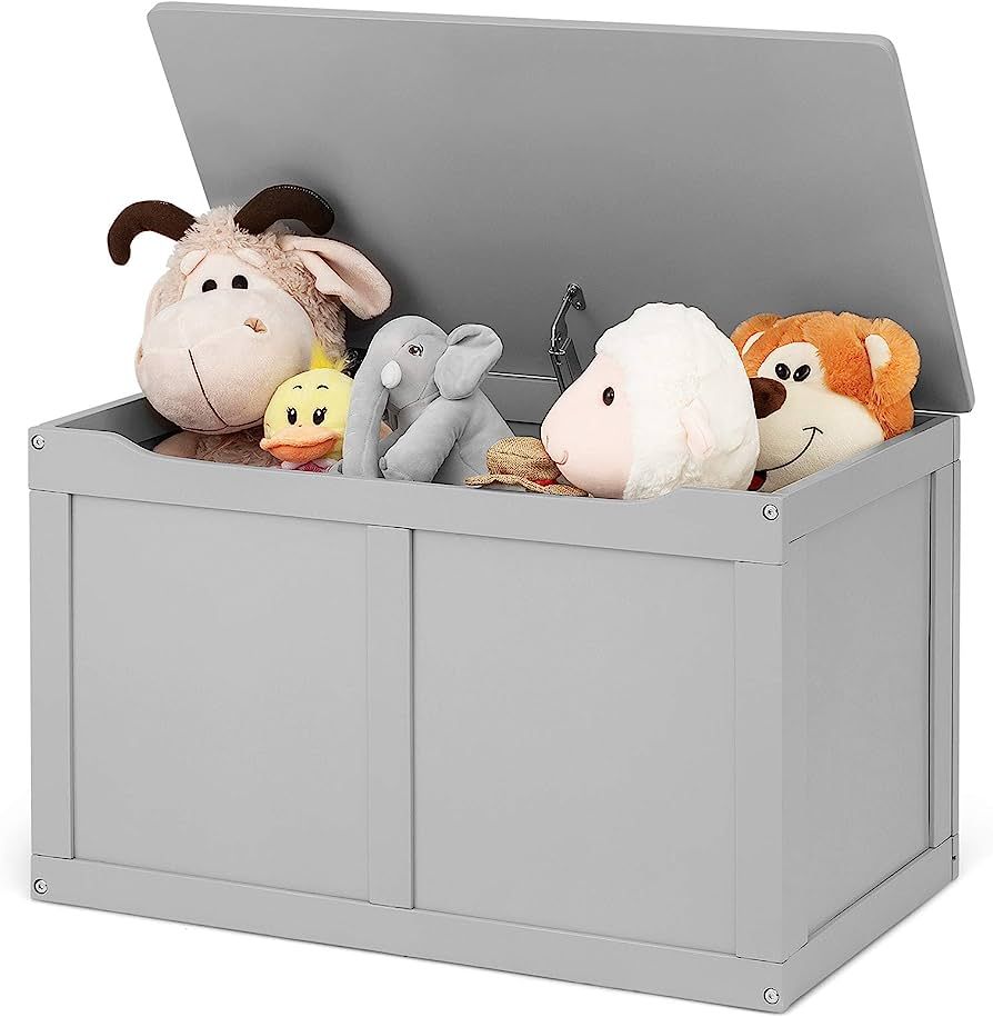Costzon Kids Wooden Toy Box, Children Storage Chest & Bench with Flip Top Lid, Hinges, Wooden Toy... | Amazon (US)