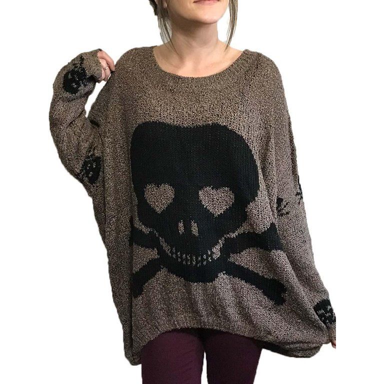 Mocha Skull sweater with a Shark Bite Hem | Walmart (US)