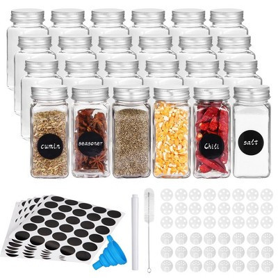 WhizMax 24 Pcs Glass Spice Jars With Labels, 4 Oz Empty Square Spice Bottles, Seasoning Jars, Includes Shaker Lid, Funnel, Brush and Marker | Target