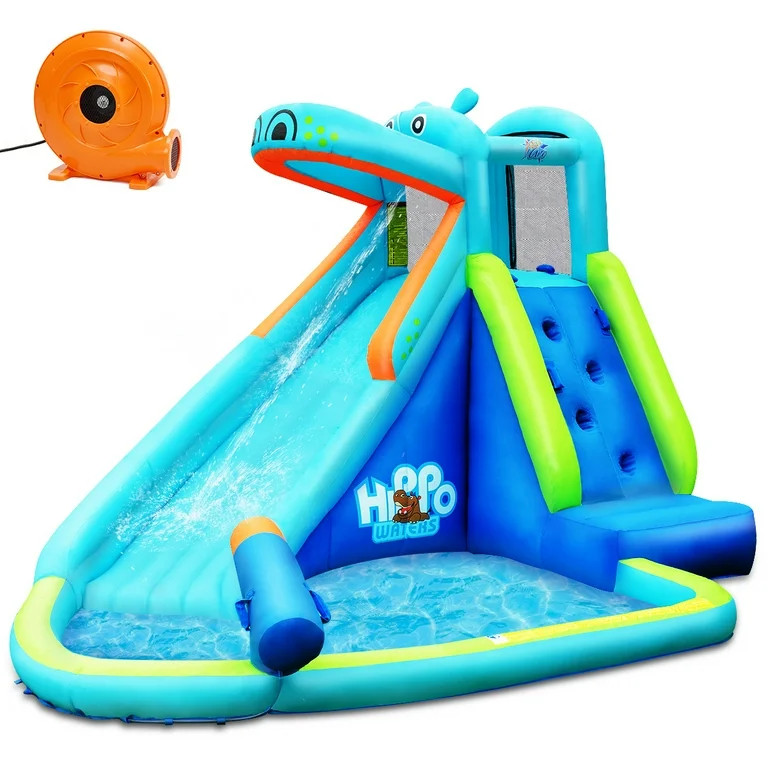 Costway Inflatable Kids Hippo Bounce House Slide Climbing Wall Splash Pool w/740W Blower | Walmart (US)