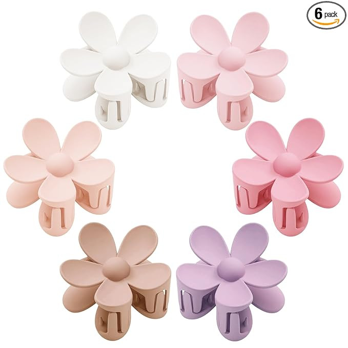 Flower Hair Clips 6 PCS for Women, Daisy Claw Clips Matte Large Claw Clips Strong Hold Jaw Clamps... | Amazon (US)