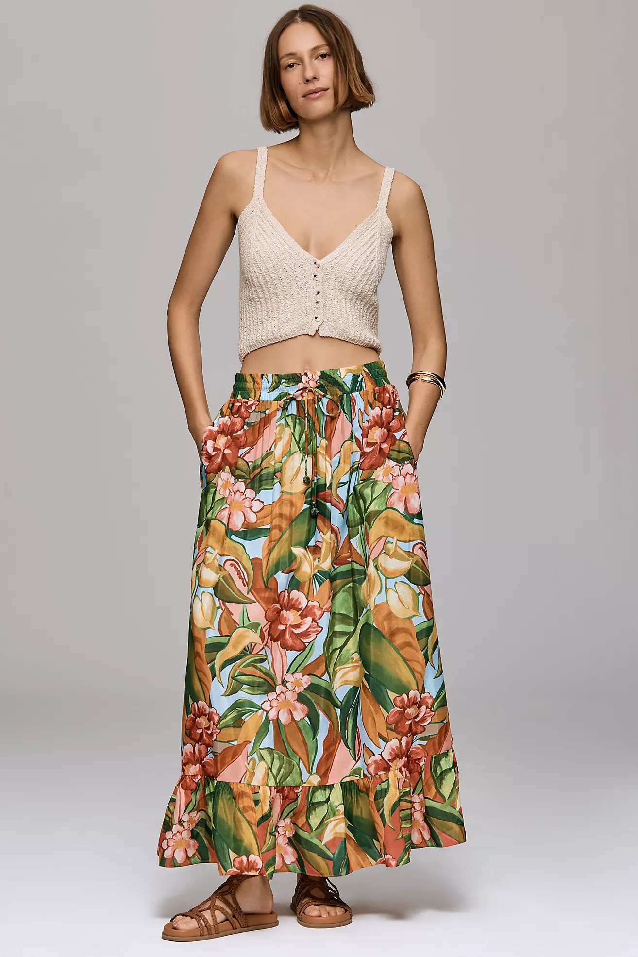 Farm Rio Ruffled Tropical Maxi Skirt | Anthropologie (US)