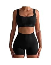 OQQ Women's Workout 2 Piece Seamless Ribbed High Waist Legging Sports Exercise Set Bra Outfit, Black | Amazon (US)