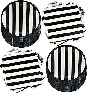 80Pcs Black and White Striped Party Supplies Black and White Party Set 7"Black and White Striped ... | Amazon (US)