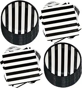 80Pcs Black and White Striped Party Supplies Black and White Party Set 7"Black and White Striped ... | Amazon (US)