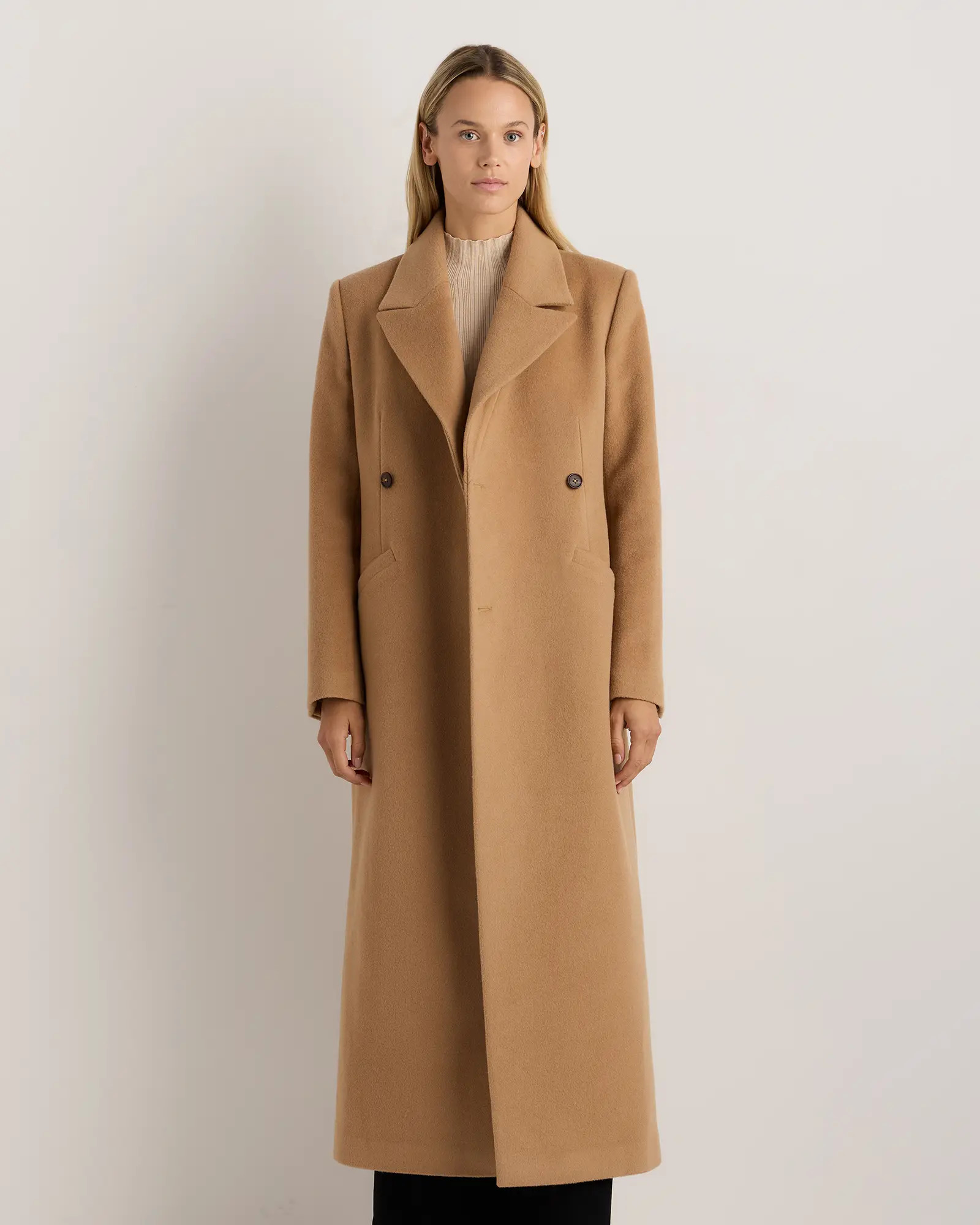 Wool Cashmere Tailored Coat in Caramel | Quince