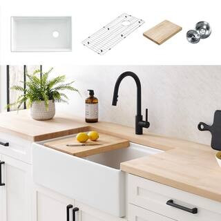 SINKOLOGY Bradstreet II 33 in Farmhouse Apron Front Undermount Single Bowl Crisp White Fireclay W... | The Home Depot