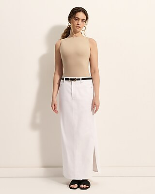 High Waisted White Denim Maxi Skirt | Express