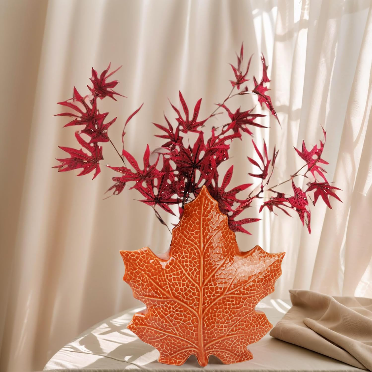Fall Maple Leaf Ceramic Vase, Farmhouse Fall Home Decor Flower Vase for Coffee Table Centerpiece,... | Amazon (US)