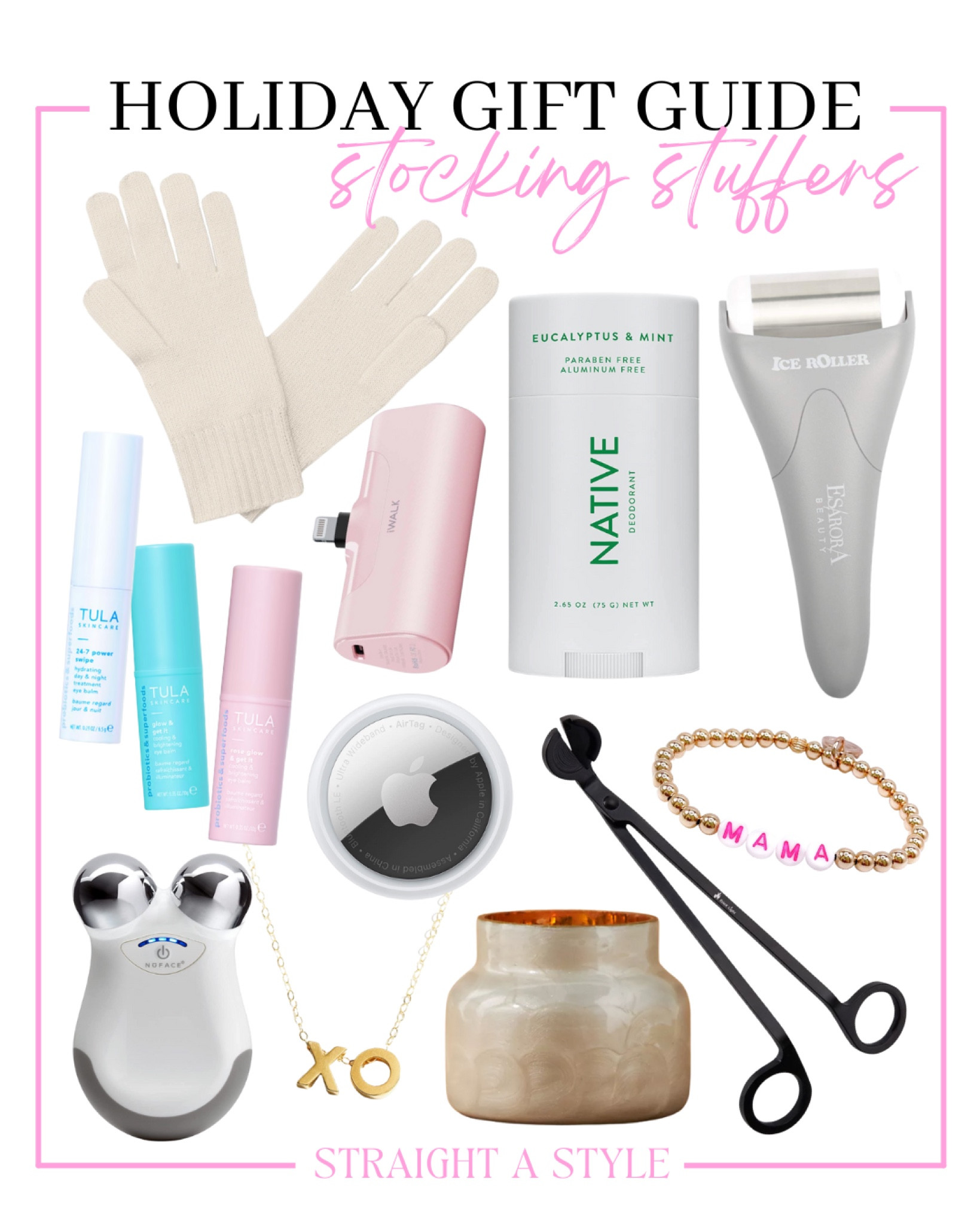 Holiday gift guide stocking stuffers / stocking stuffer ideas / stocking stuffers for women / ice roller / candle / Tula gift set / bracelet / gloves / small gifts for stockings 

#LTKHoliday #LTKSeasonal #LTKstyletip