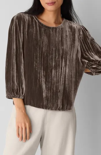 Eileen Fisher Bubble Sleeve Velvet Top | Nordstrom | Nordstrom