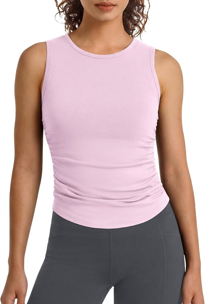 G4Free BareFeel Workout Yoga Tank Tops Ruched Sleeveless Athletic Tanks High Neck Pilates Top | Amazon (US)