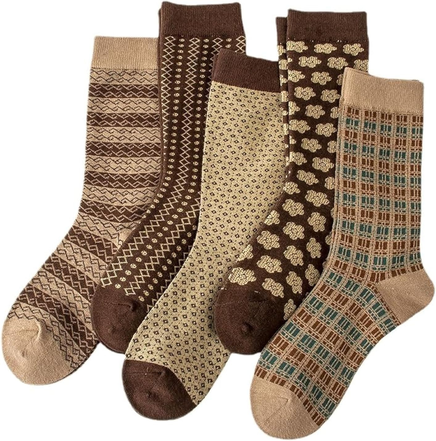 Kelabia 5 Pairs Vintage Cotton Socks Womens Cute Crew Socks Fall Aesthetic Long Socks Preppy Ankle Socks for Women | Amazon (US)