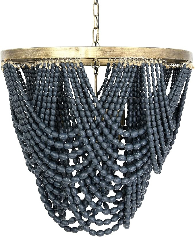 Creative Co-Op EC0354 Metal Draped Wood Chandelier, 25.63 x 25.63 x 26, Blue Beads | Amazon (US)