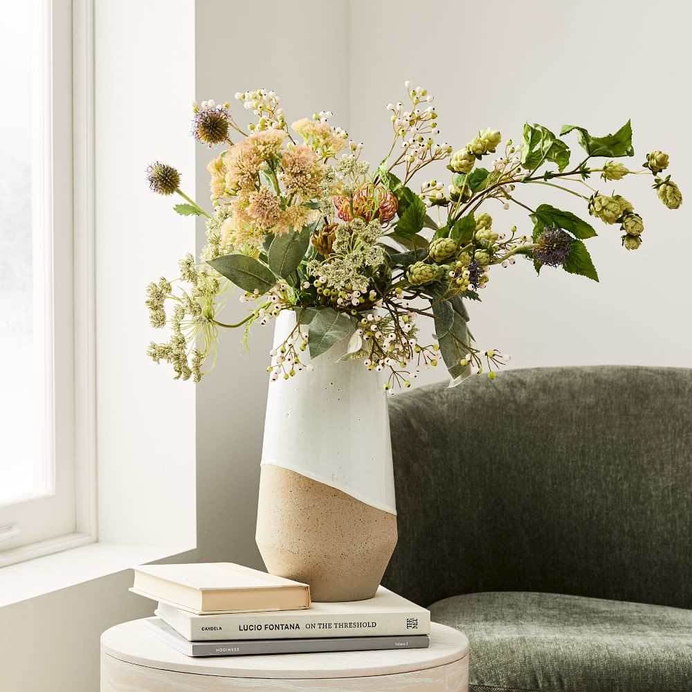 Half-Dipped Stoneware Vase & Faux Botanicals Arrangement Bundle | West Elm (US)