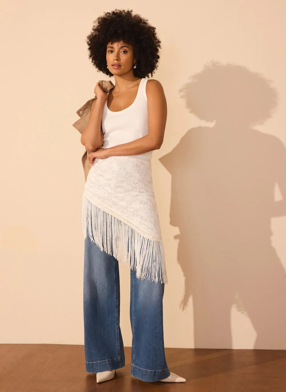 Cream Lace Fringe Cover Up Scarf | Mint Velvet