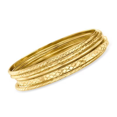 Ross-Simons 18kt Gold Over Sterling Jewelry Set: 5 Textured Bangle Bracelets Size 7 | Target