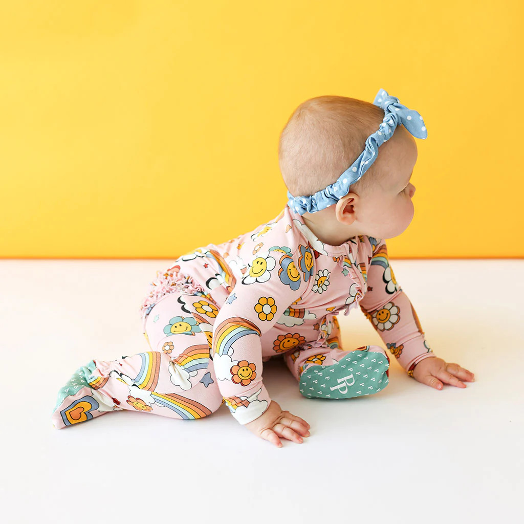 Retro Pink Baby Girl Sleeper | Groovy Rainbow | Posh Peanut