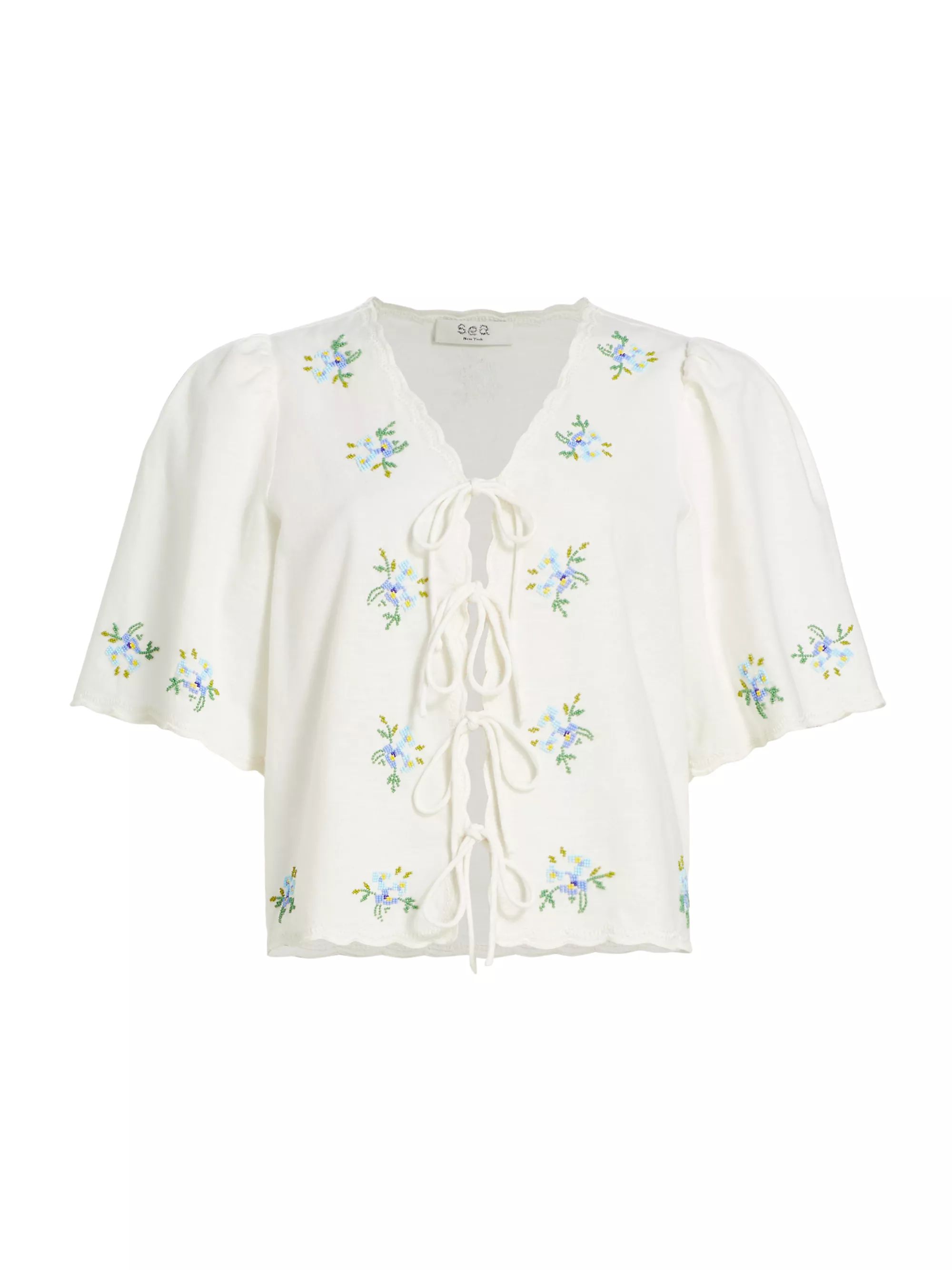 Tania Floral Beaded Tie-Front Top | Saks Fifth Avenue