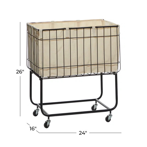 Elsmere Metal Deep Set Wire Basket Storage Cart with Wheels and Fabric Lining | Wayfair North America