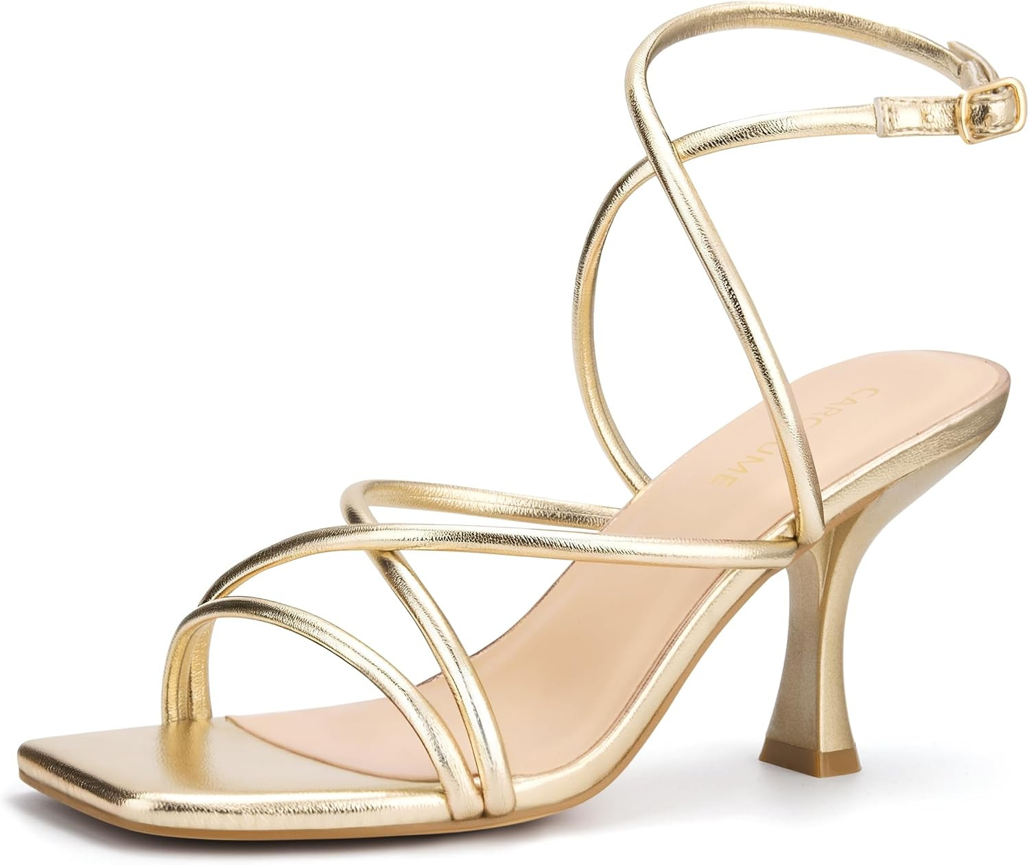 Women's Square Toe Strappy Lace Up Heeled Sandals Ankle Buckle Kitten Heel | Amazon (US)