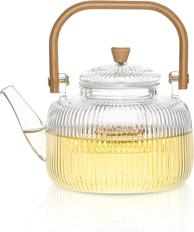 INSETLAN 30oz Borosilicate Glass Teapot with Infuser and Lid, Ribbed Design Tea Kettle for Bloomi... | Amazon (US)