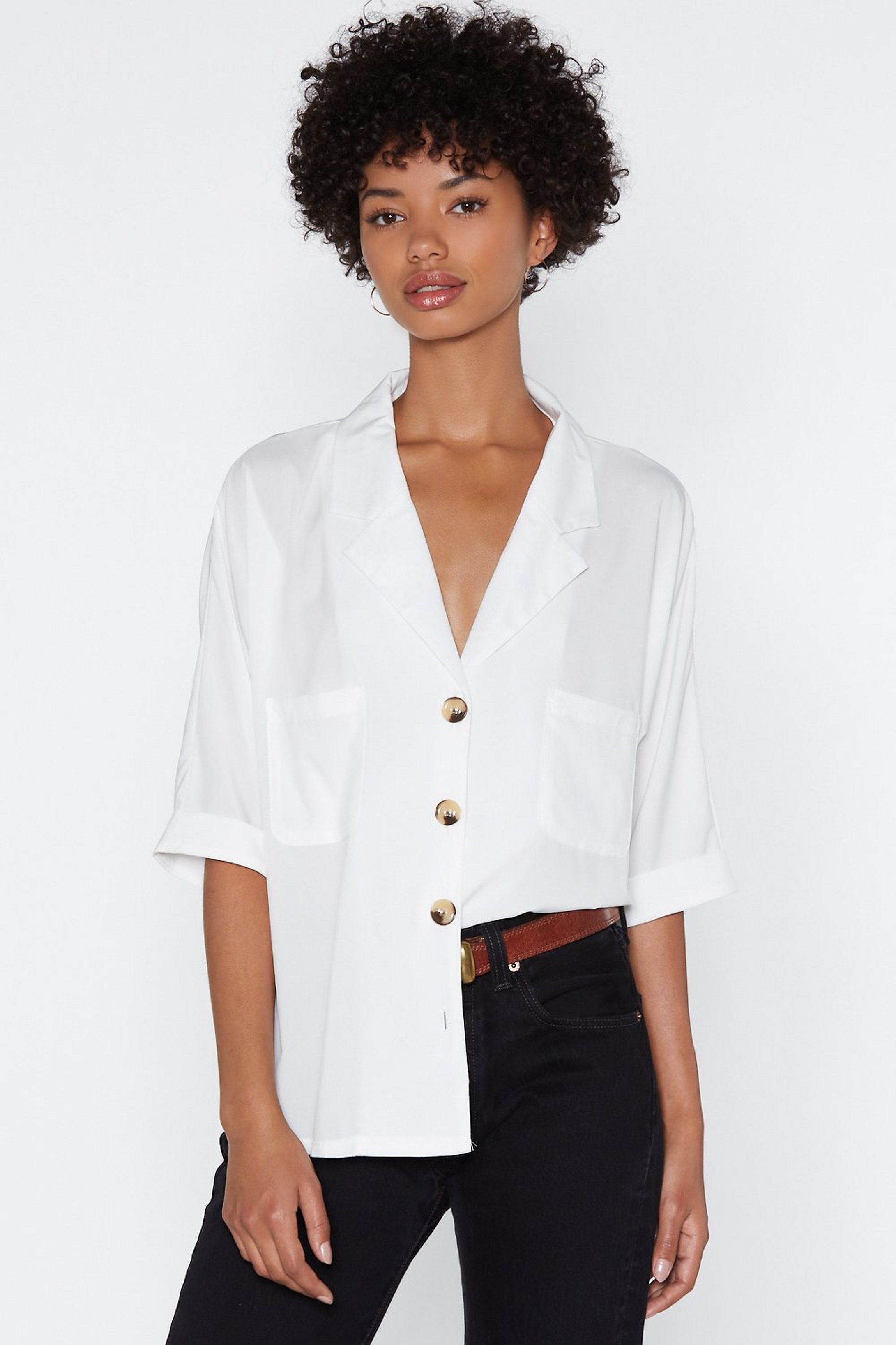 V-Neckline Relaxed Shirt with Tortoiseshell Buttons | NastyGal (US & CA)