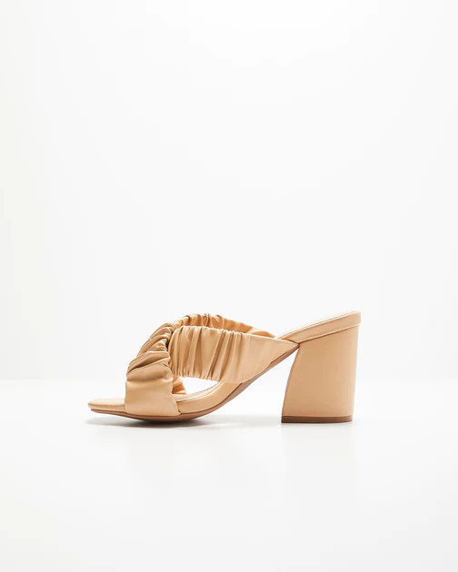 Tetra Crisscross Ruched Block Heeled Sandals - Toffee | VICI