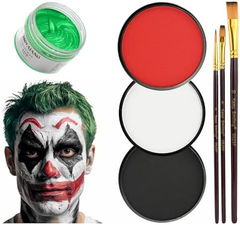 Clown Makeup Kit, Includes Red, Black & White Water Based Face Paint with 3 Face Paint Brushes & ... | Amazon (US)