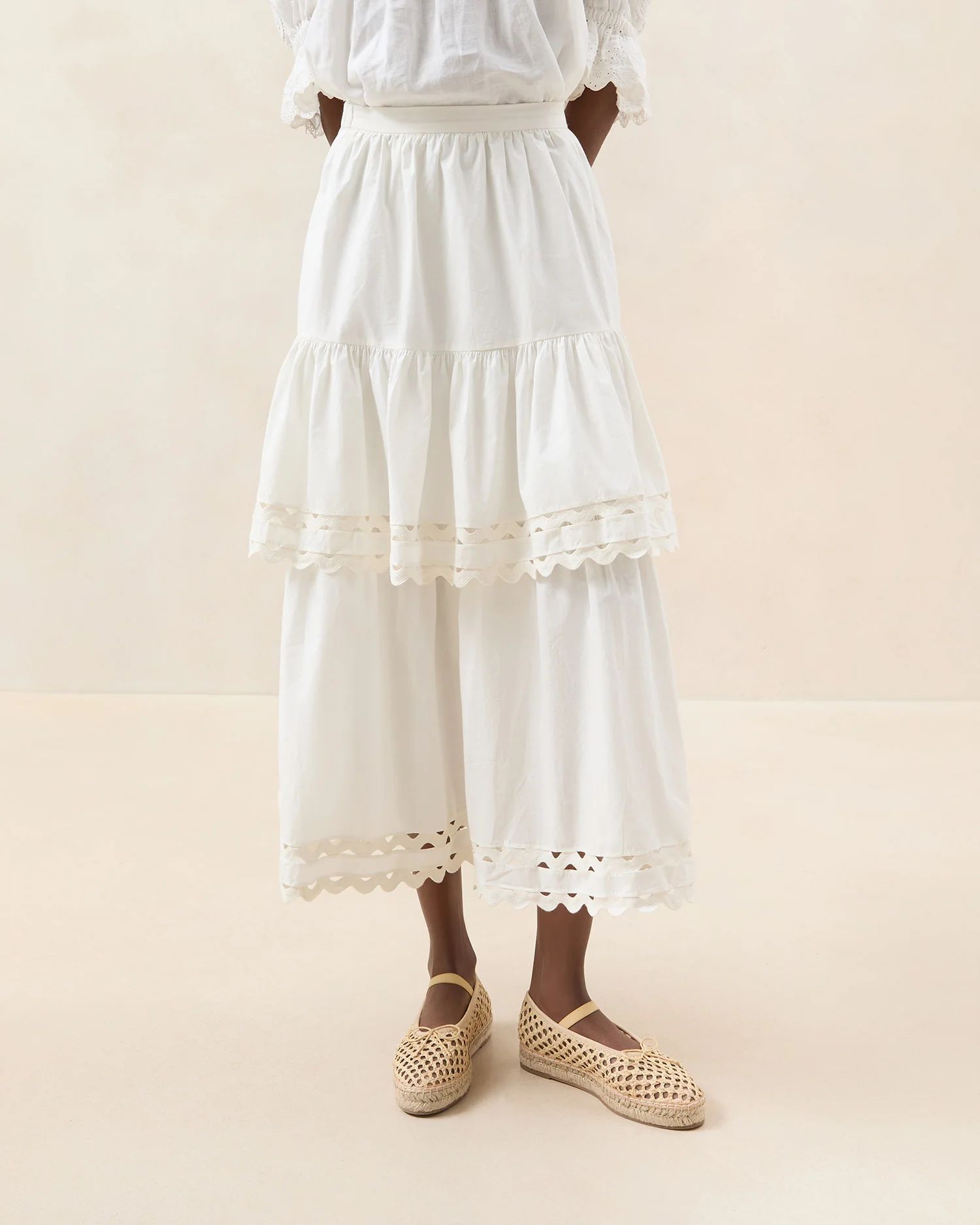 Sainy White Tiered Skirt | Loeffler Randall
