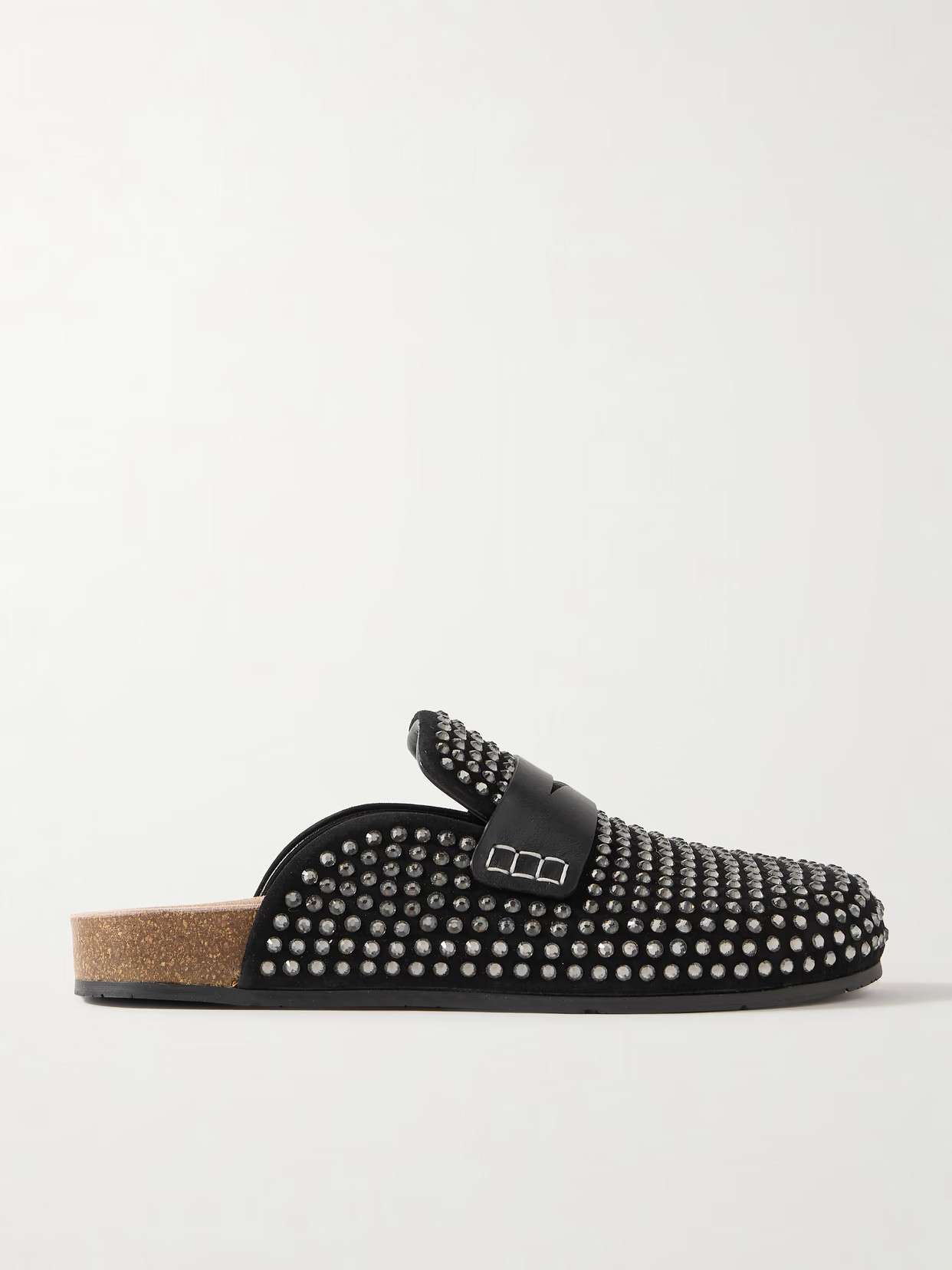 JW Anderson - Leather-trimmed Crystal-embellished Suede Mules - Black | NET-A-PORTER (US)