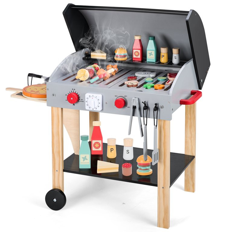 iYofe Toy Grill 52 PCS Kitchen Toy Set, Wooden Kids Grill Playset with Timer, Interactive BBQ Toy... | Walmart (US)