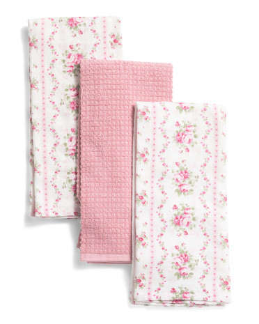 Set Of 3 Romantic Rose Striped Kitchen Towels | TJ Maxx