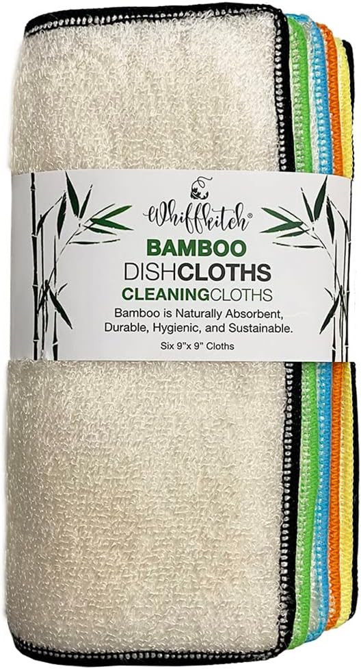 Whiffkitch Bamboo Dishcloths & Cleaning Cloths 6pk, Large 9x9in, Scrub-Non-Scratch, Washable, Reu... | Amazon (US)