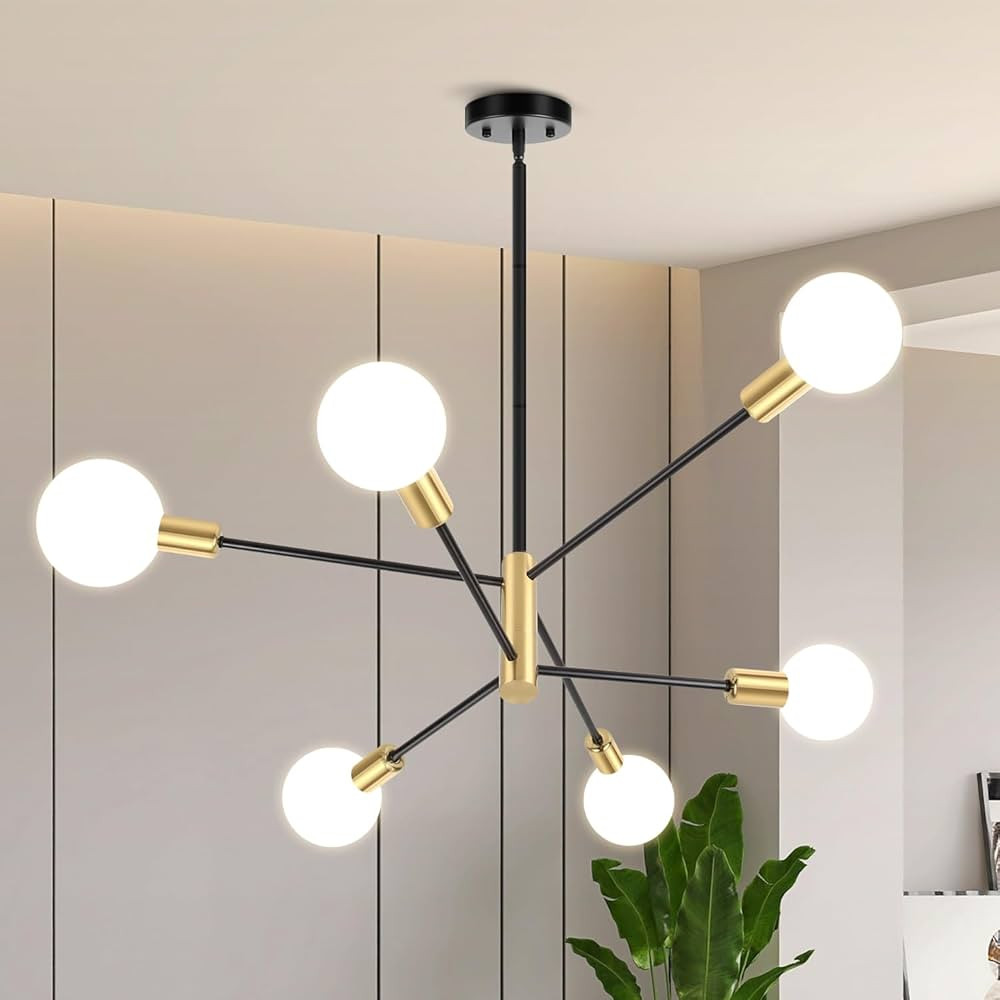CANMEIJIA Modern Modern Sputnik Chandelier, Industrial Black Gold Ceiling Light Fixture,6-Light P... | Amazon (US)