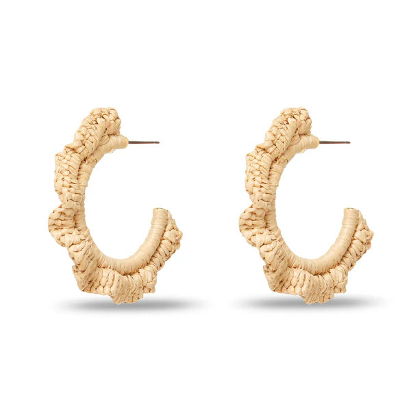 NATURAL RUFFLE RAFFIA HOOP EARRINGS | LELE SADOUGHI