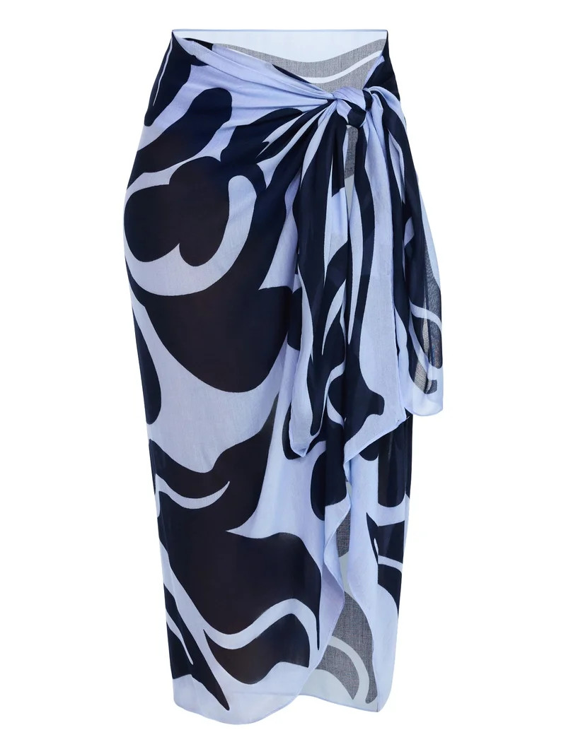 Time and Tru Women's Printed Pareo, One Size, Abstract Floral Polished Blue | Walmart (US)