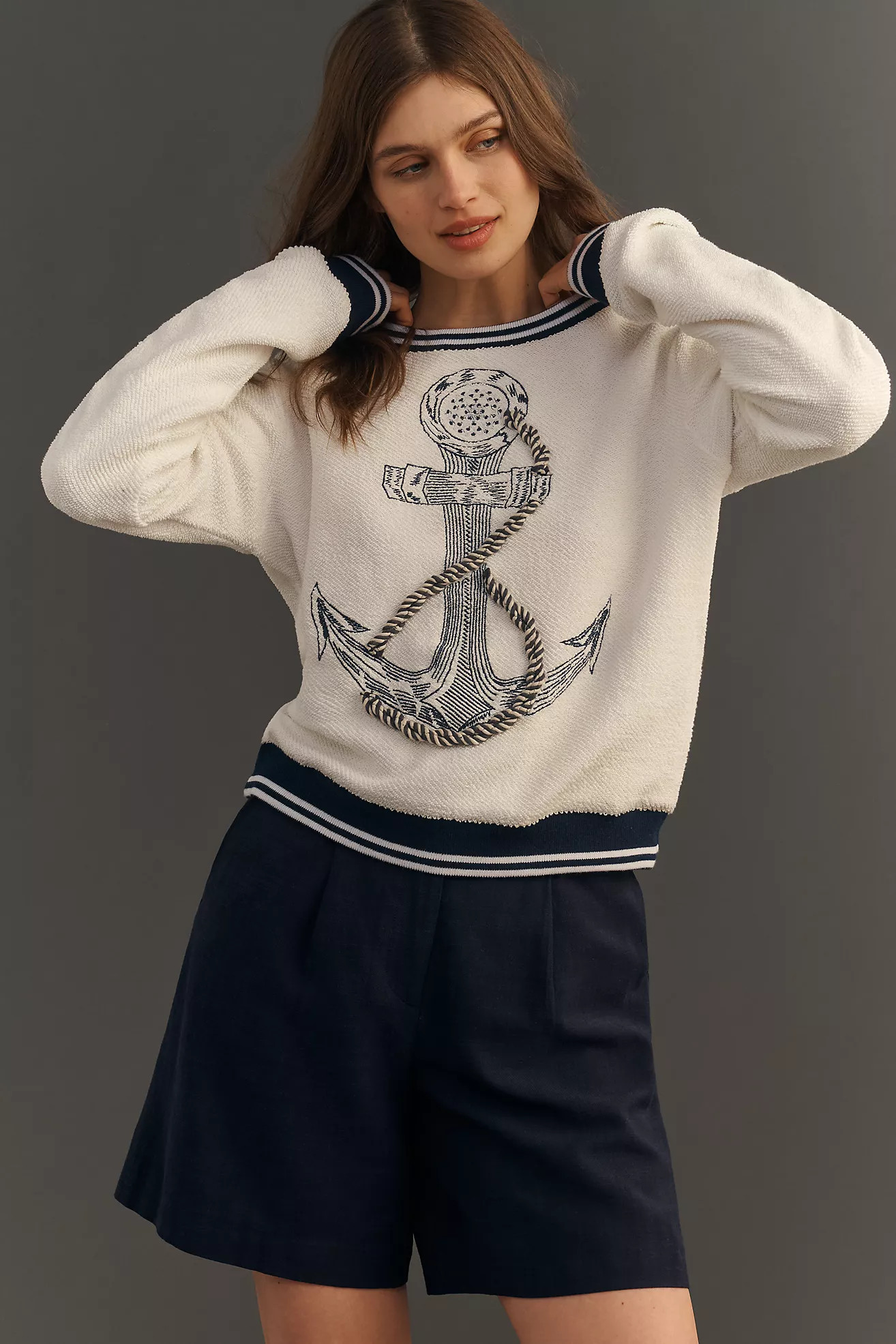 Ollari Embroidered Anchor Nautical Sweatshirt | Anthropologie (US)