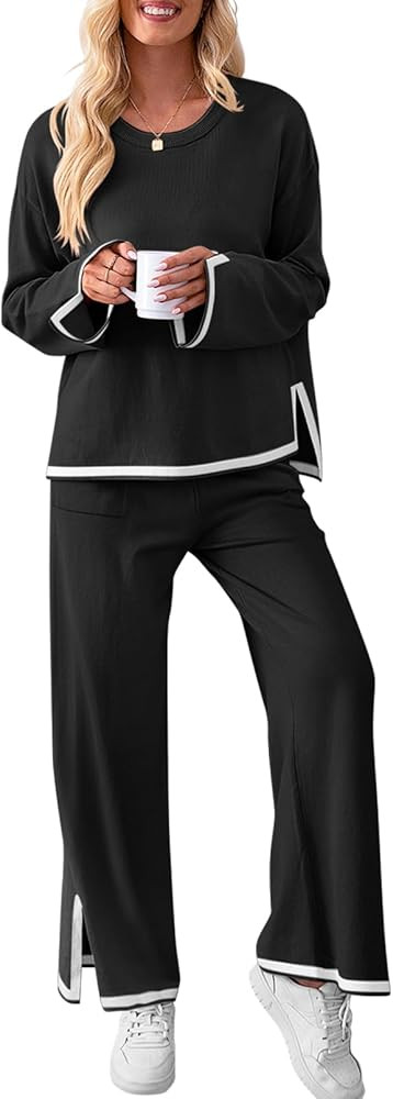 MEROKEETY Lounge Sets for Women Oversized 2 Piece Fall Sets Sweater Top Wide Leg Pants Knit Loung... | Amazon (US)