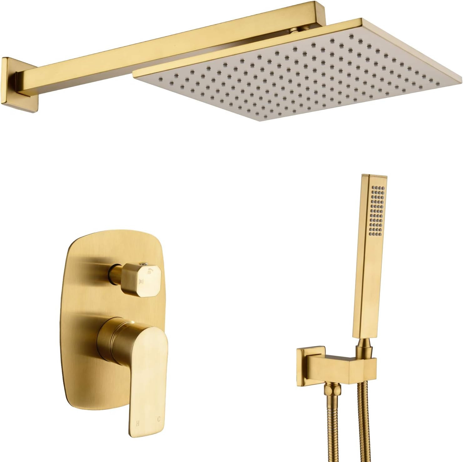TRUSTMI Brushed Gold Brass Shower Faucet Bathroom Rain Mixer Combo Set,10 Inch Brass Rainfall Sho... | Amazon (US)