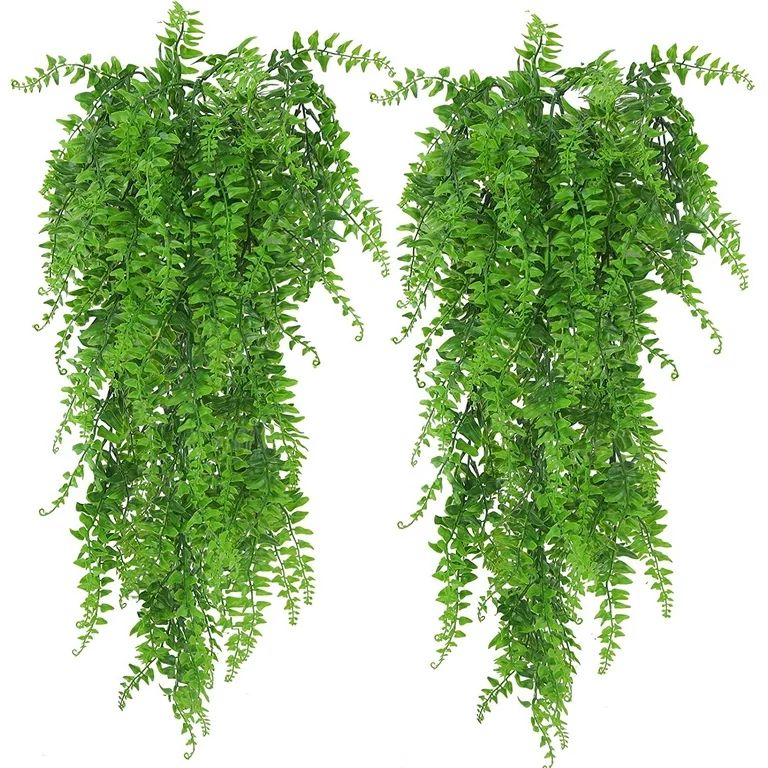 Huryfox 2 Packs Artificial Hanging Plants- Fake Green Leaves Decoration, Faux Foliage Greenery Ho... | Walmart (US)