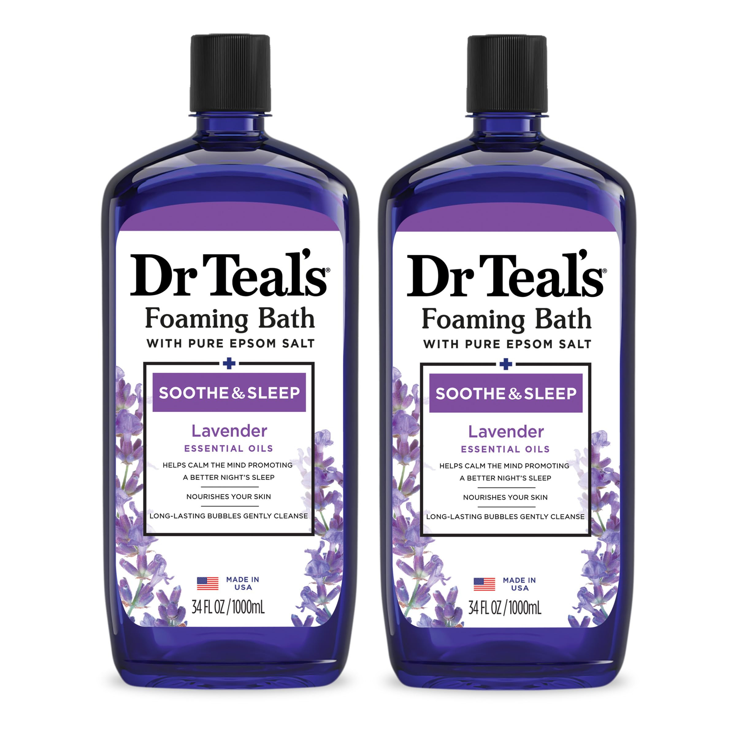 Dr Teal's Foaming Bath with Pure Epsom Salt, Soothe & Sleep with Lavender, 34 fl oz (Pack of 2) | Amazon (US)