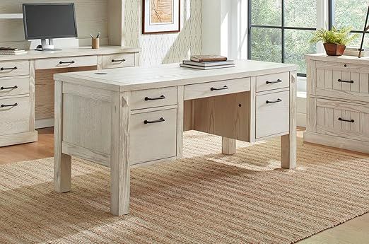 Martin Furniture Avondale Half, Office Writing Table, Wood Storage, Fully Assembled, White Pedest... | Amazon (US)