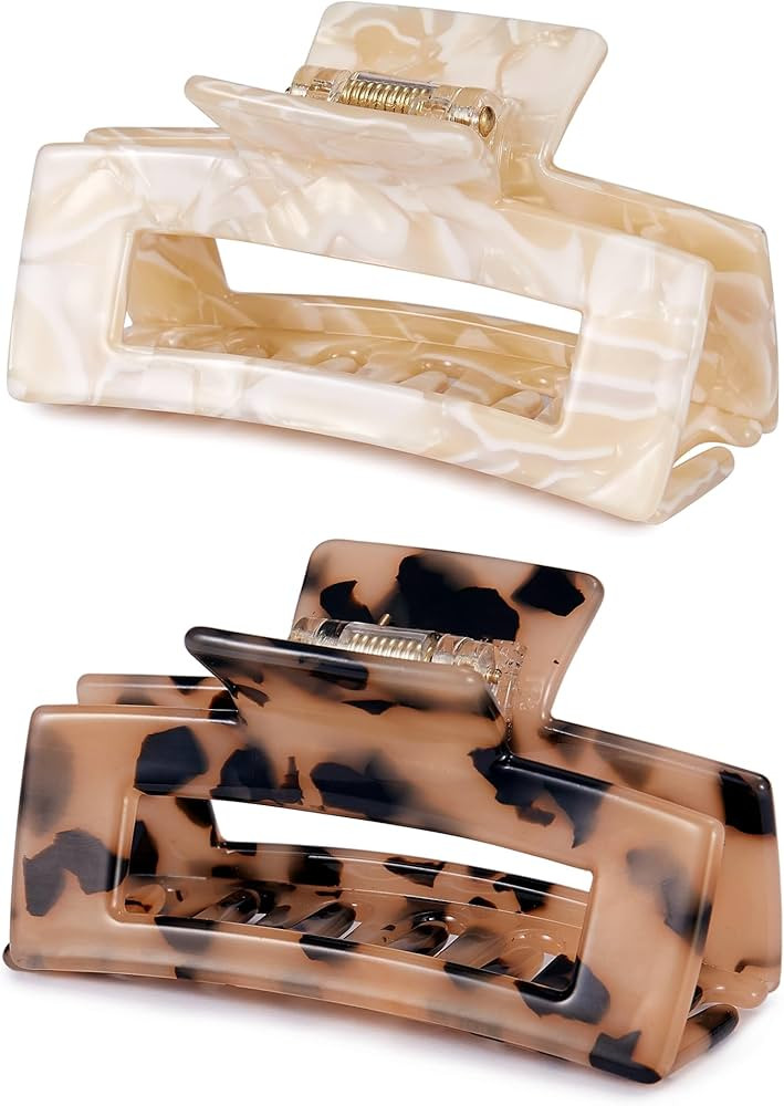 3 inch Hair Claw Clips Cutout Tortoise Shell Celluloid Hair Jaw Clips French Design Rectangle Hai... | Amazon (US)