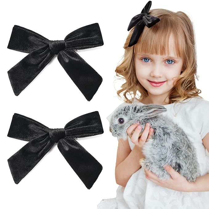 CEELGON 2PCS 5" Big Velvet Bows Black Toddler Hair Clips Hair Bows Accessories For Little Girl Pi... | Amazon (US)